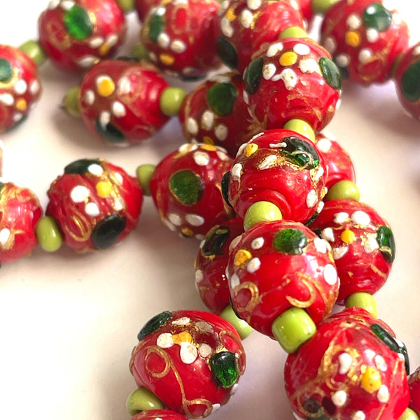 Red Venetian Wedding Cake Glass Bead Vintage Necklace-Vintageonline-Vintage Online