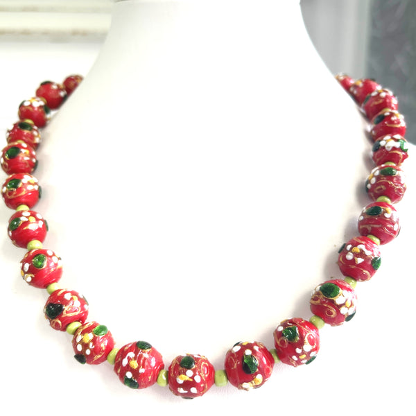 Red Venetian Wedding Cake Glass Bead Vintage Necklace-Vintageonline-Vintage Online