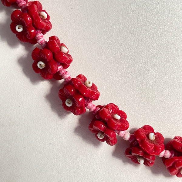 Retro Mid Century Red Bead Necklace-Vintageonline-Vintage Online