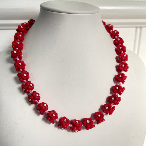 Retro Mid Century Red Bead Necklace-Vintageonline-Vintage Online