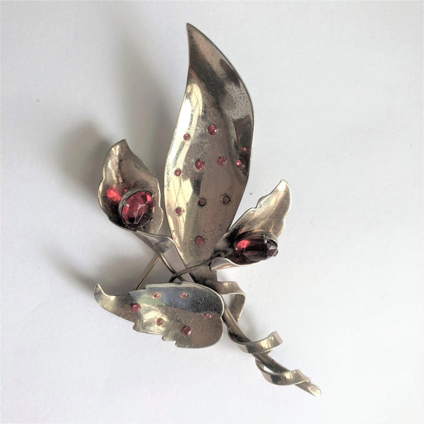 Retro Silver tone Vintage Brooch With Pink Stones-Vintageonline-Vintage Online