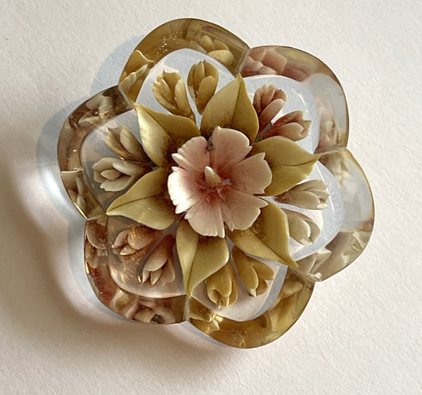 Reverse Carved Floral Lucite Vintage Brooch-Vintageonline-Vintage Online