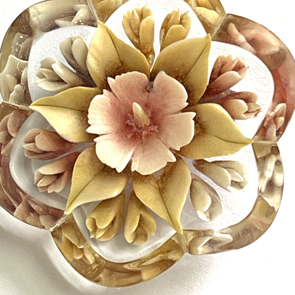 Reverse Carved Floral Lucite Vintage Brooch-Vintageonline-Vintage Online