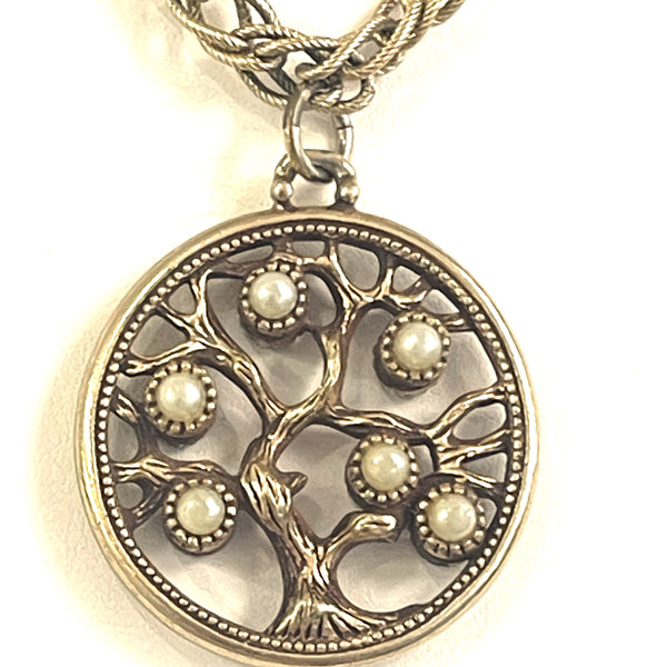 Reversible Gem stone and Pearl Tree of Life Pendant-Vintageonline-Vintage Online