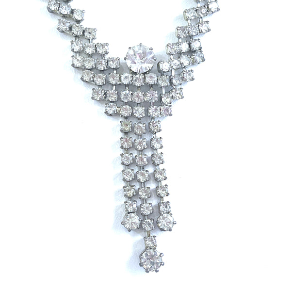 Rhinestone 50's Silver tone Necklace-Vintageonline.-Vintage Online