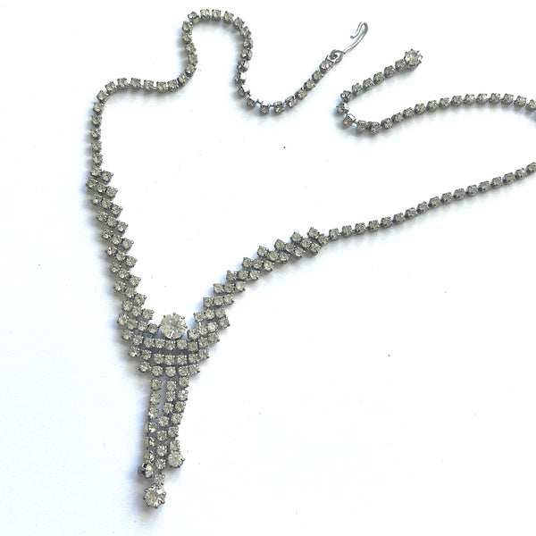 Rhinestone 50's Silver tone Necklace-Vintageonline.-Vintage Online