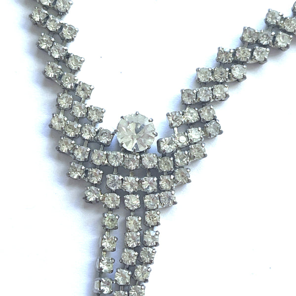 Rhinestone 50's Silver tone Necklace-Vintageonline.-Vintage Online