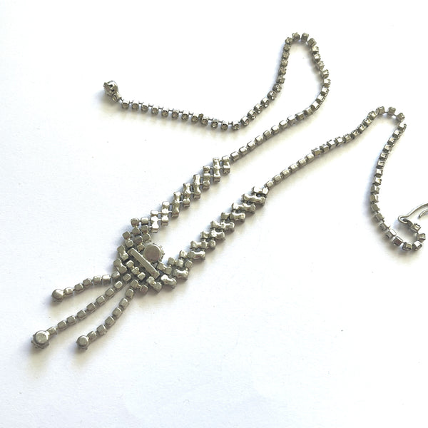 Rhinestone 50's Silver tone Necklace-Vintageonline.-Vintage Online