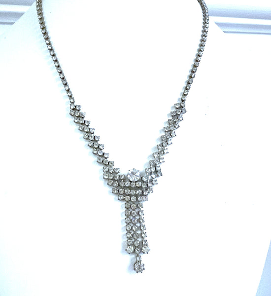 Rhinestone 50's Silver tone Necklace-Vintageonline.-Vintage Online