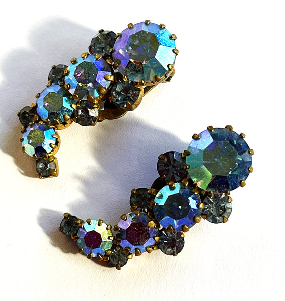 Rhinestone Aurora Borealis 60's Earrings Made in Austria-Vintageonline-Vintage Online