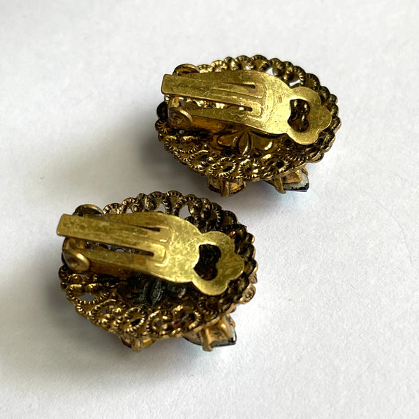 Rhinestone Aurora Borealis and Filigree 60's Earrings-Vintageonline-Vintage Online