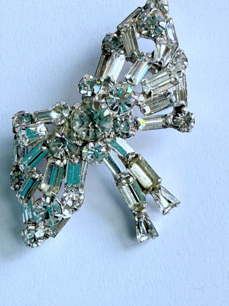 Rhinestone Bow Brooch & Matching Earrings-Vintageonline-Vintage Online