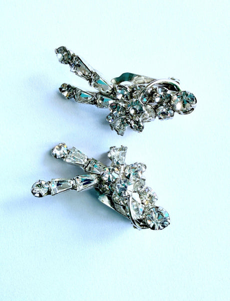 Rhinestone Bow Brooch & Matching Earrings-Vintageonline-Vintage Online