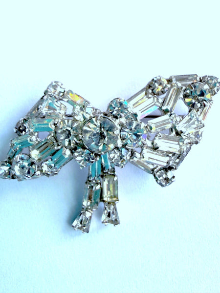 Rhinestone Bow Brooch & Matching Earrings-Vintageonline-Vintage Online
