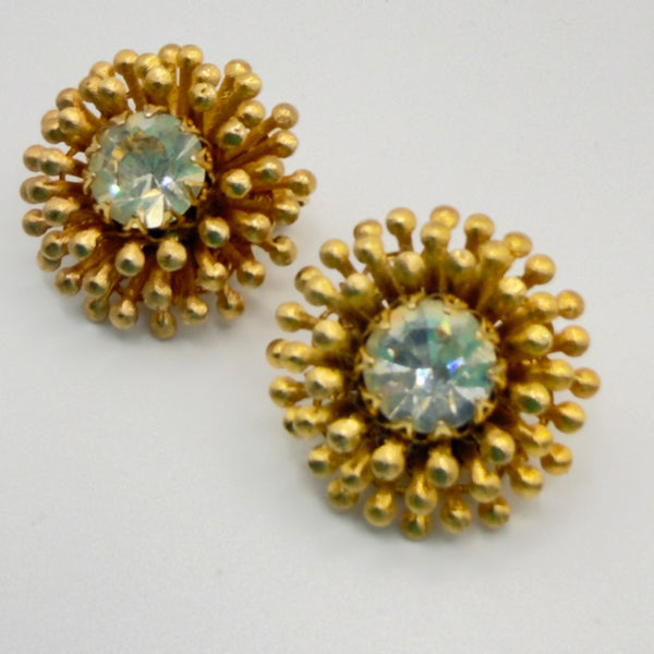 Rhinestone Centred Gold tone Clip On Earrings-Vintage Online-Vintage Online