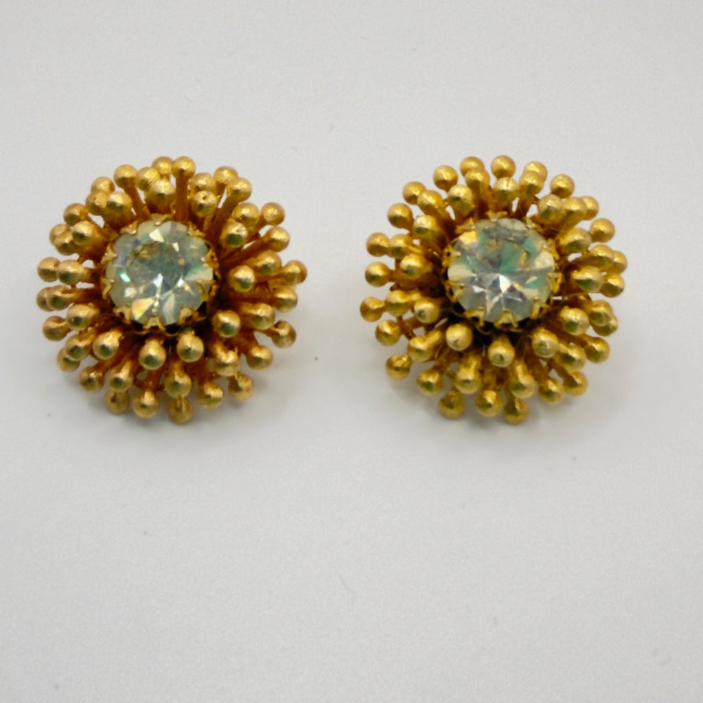 Rhinestone Centred Gold tone Clip On Earrings-Vintage Online-Vintage Online