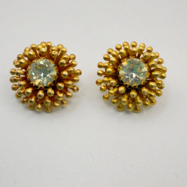 Rhinestone Centred Gold tone Clip On Earrings-Vintage Online-Vintage Online