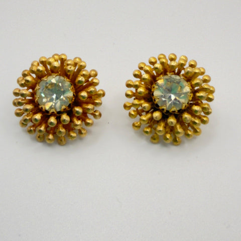 Rhinestone Centred Gold tone Clip On Earrings-Vintage Online-Vintage Online