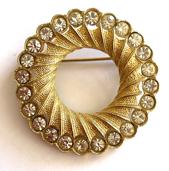 Rhinestone Circle Vintage Brooch-Vintageonline-Vintage Online