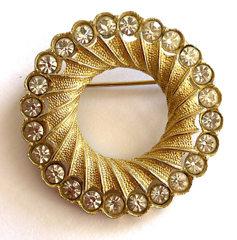 Rhinestone Circle Vintage Brooch-Vintageonline-Vintage Online