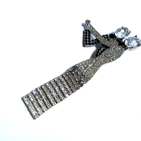 Rhinestone Dancing Couple Brooch-Vintageonline-Vintage Online