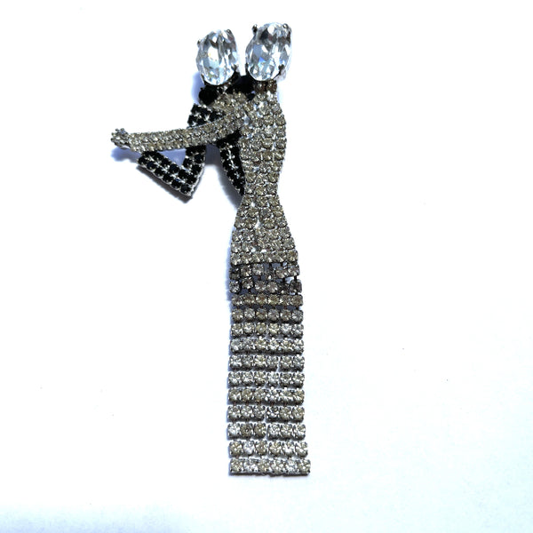 Rhinestone Dancing Couple Brooch-Vintageonline-Vintage Online