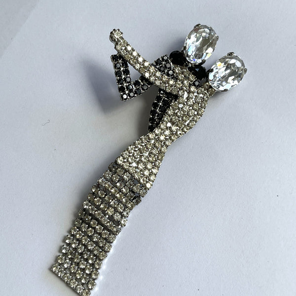 Rhinestone Dancing Couple Brooch-Vintageonline-Vintage Online