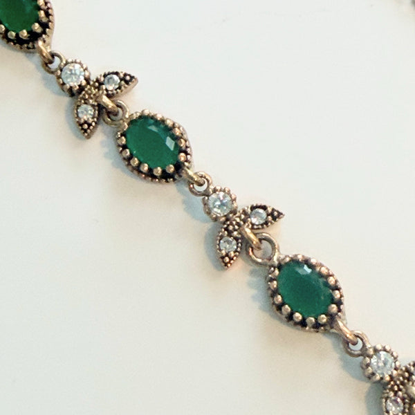 Rhinestone & Emerald Green Gemstone Snake Vintage Necklace-Vintageonline-Vintage Online