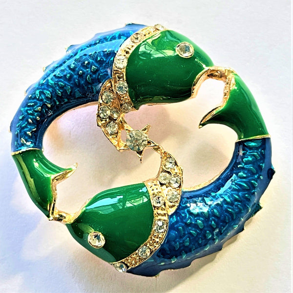 Rhinestone & Enamel Fish Brooch-Vintageonline-Vintage Online