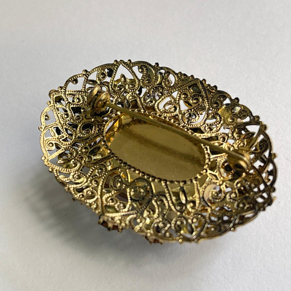 Rhinestone Filigree Vintage Brooch-Vintageonline-Vintage Online