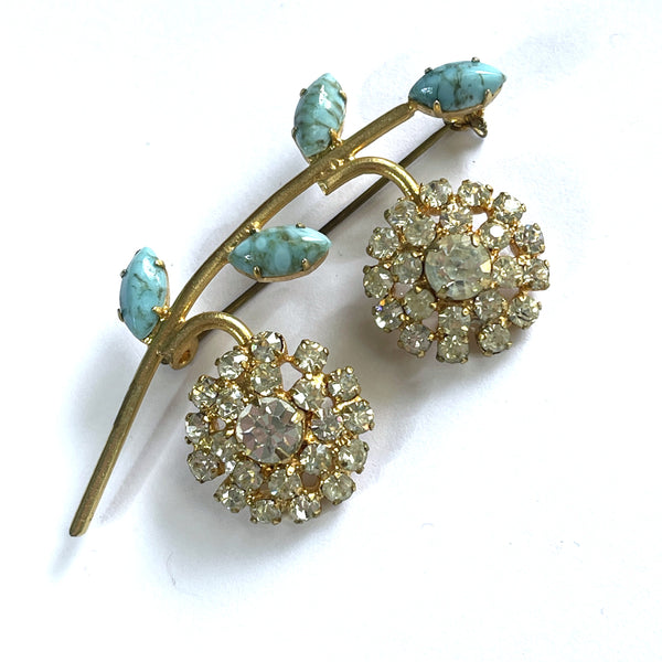 Rhinestone Flower Head Vintage Brooch-Vintageonline-Vintage Online