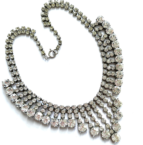 Rhinestone Fringe Choker Vintage Necklace-Vintageonline-Vintage Online