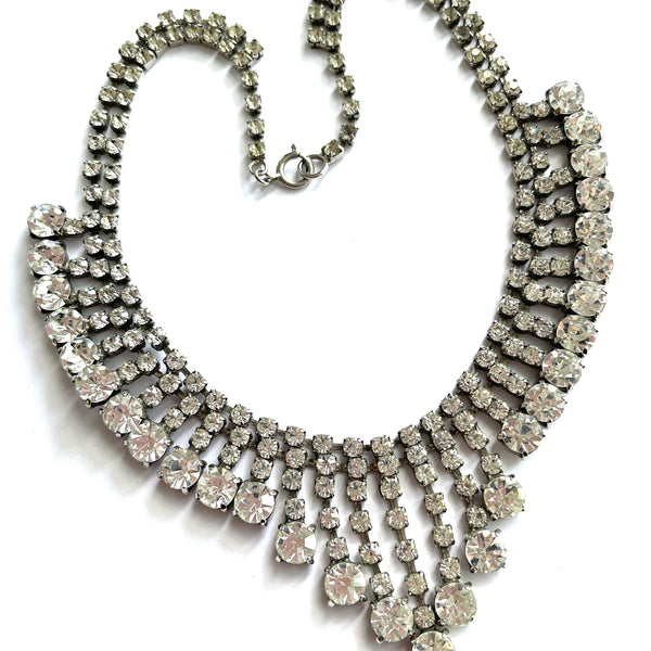 Rhinestone Fringe Choker Vintage Necklace-Vintageonline-Vintage Online