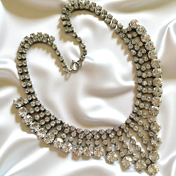 Rhinestone Fringe Choker Vintage Necklace-Vintageonline-Vintage Online