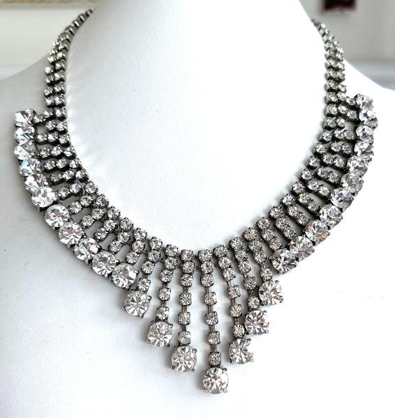 Rhinestone Fringe Choker Vintage Necklace-Vintageonline-Vintage Online