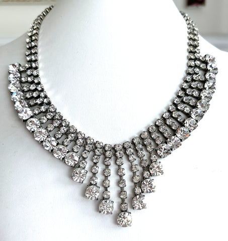 Rhinestone Fringe Choker Vintage Necklace-Vintageonline-Vintage Online
