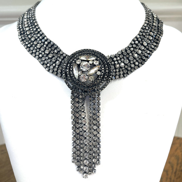Rhinestone Gun Metal Vintage 60's Choker-Vintageonline-Vintage Online
