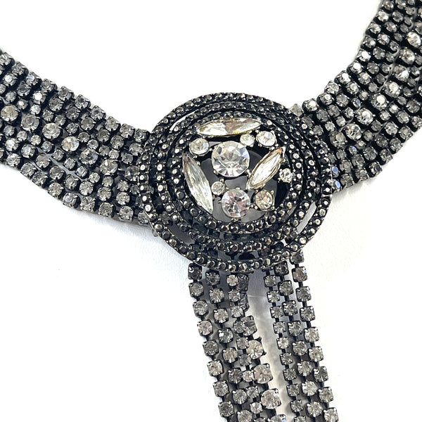 Rhinestone Gun Metal Vintage 60's Choker-Vintageonline-Vintage Online