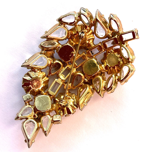 Rhinestone Leaf Vintage Brooch-Vintageonline-Vintage Online