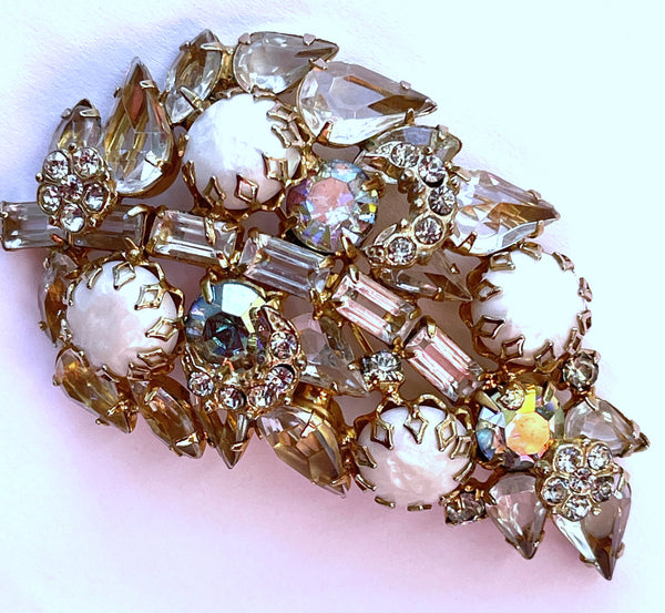 Rhinestone Leaf Vintage Brooch-Vintageonline-Vintage Online