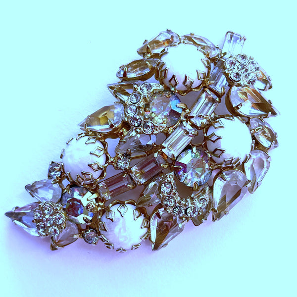 Rhinestone Leaf Vintage Brooch-Vintageonline-Vintage Online