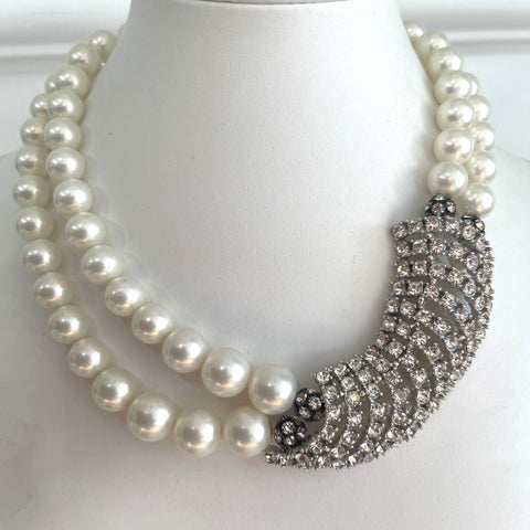 Rhinestone & Pearl 60's Designer Necklace USA-Vintageonline-Vintage Online