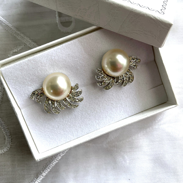 Rhinestone Pearl Vintage Earrings Richelieu New York-Richelieu-Vintage Online