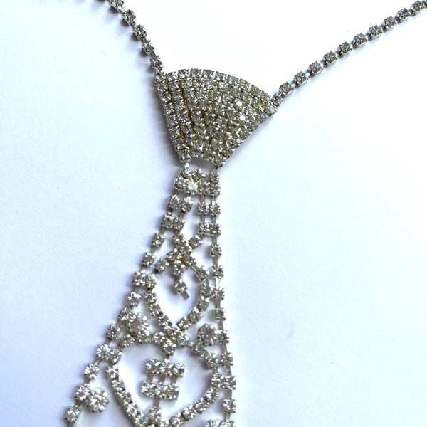 Rhinestone Tie Shaped Choker Chain Necklace-Vintageonline-Vintage Online