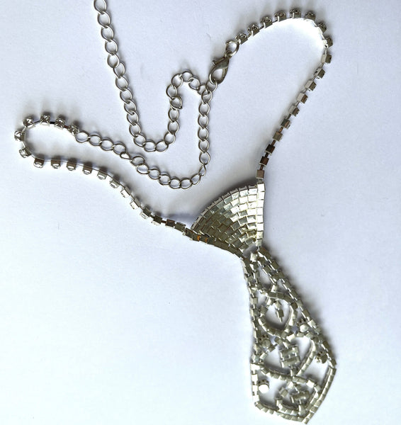 Rhinestone Tie Shaped Choker Chain Necklace-Vintageonline-Vintage Online