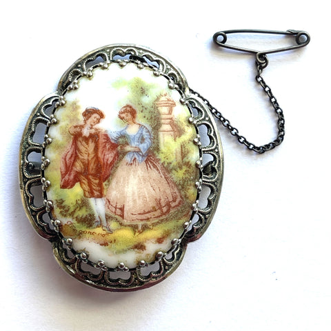 Romantic Rococco Scene Brooch 1960's-Vintageonline-Vintage Online