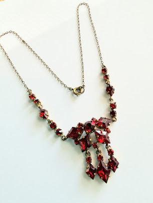 Ruby Red Glass 1930's Czech Art Deco Necklace-Vintageonline-Vintage Online