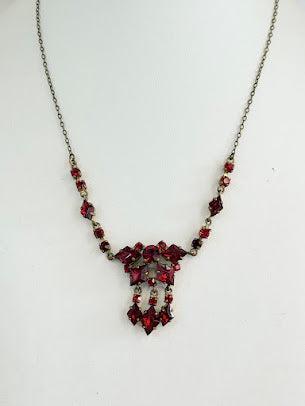 Ruby Red Glass 1930's Czech Art Deco Necklace-Vintageonline-Vintage Online