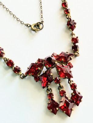 Ruby Red Glass 1930's Czech Art Deco Necklace-Vintageonline-Vintage Online