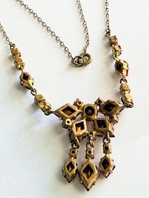 Ruby Red Glass 1930's Czech Art Deco Necklace-Vintageonline-Vintage Online